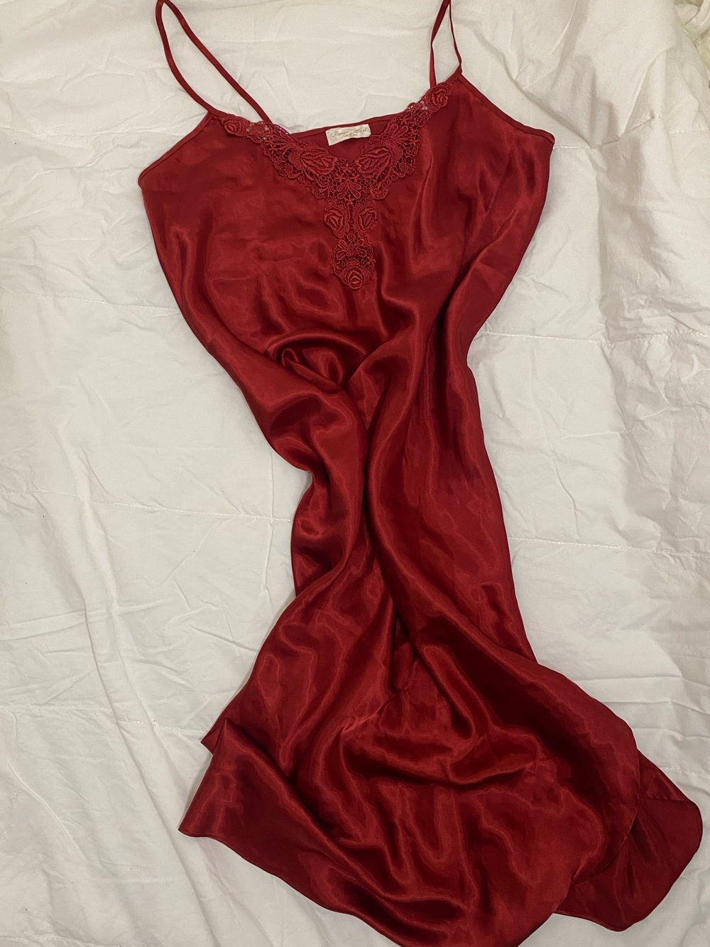 VTG Red Satin Lace Slip Dress Vampy 90s 2000s size Large